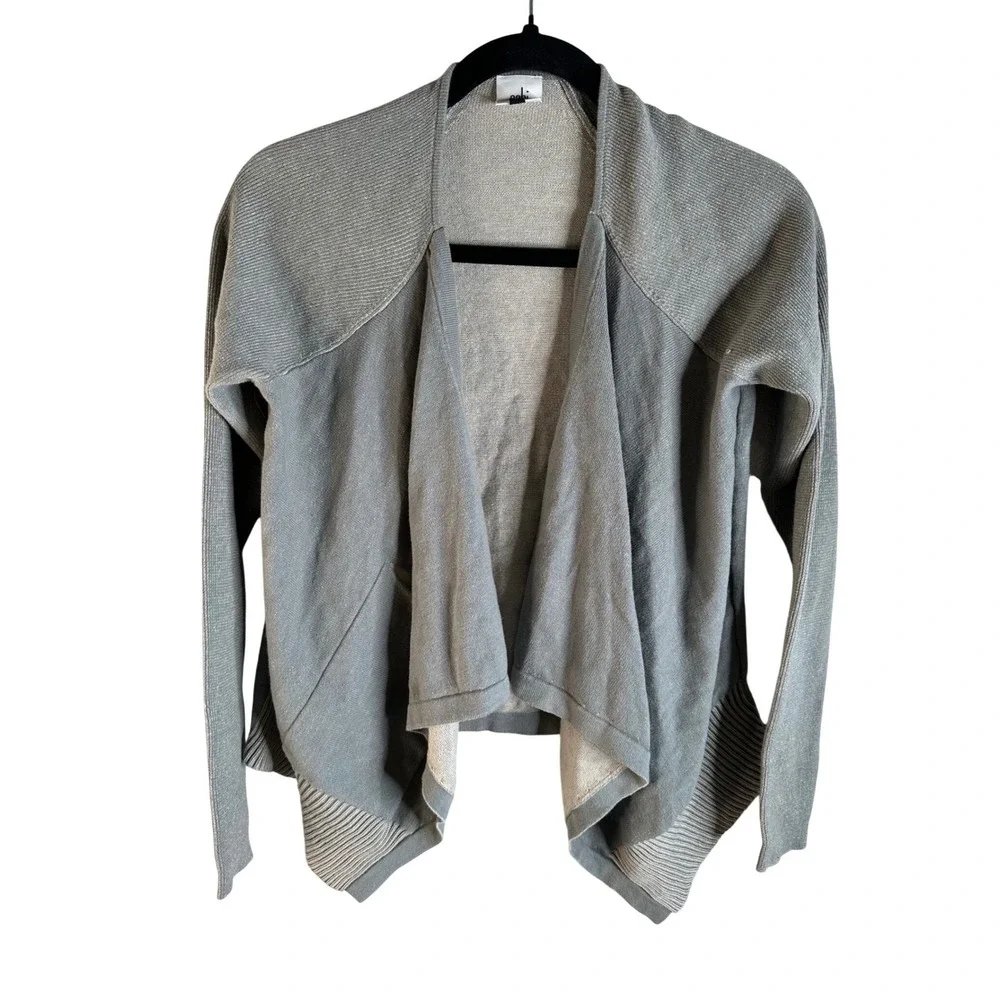 Cabi Gray Open Front Waterfall Drape Knit‎ Classic Cardigan Sweater Size XS